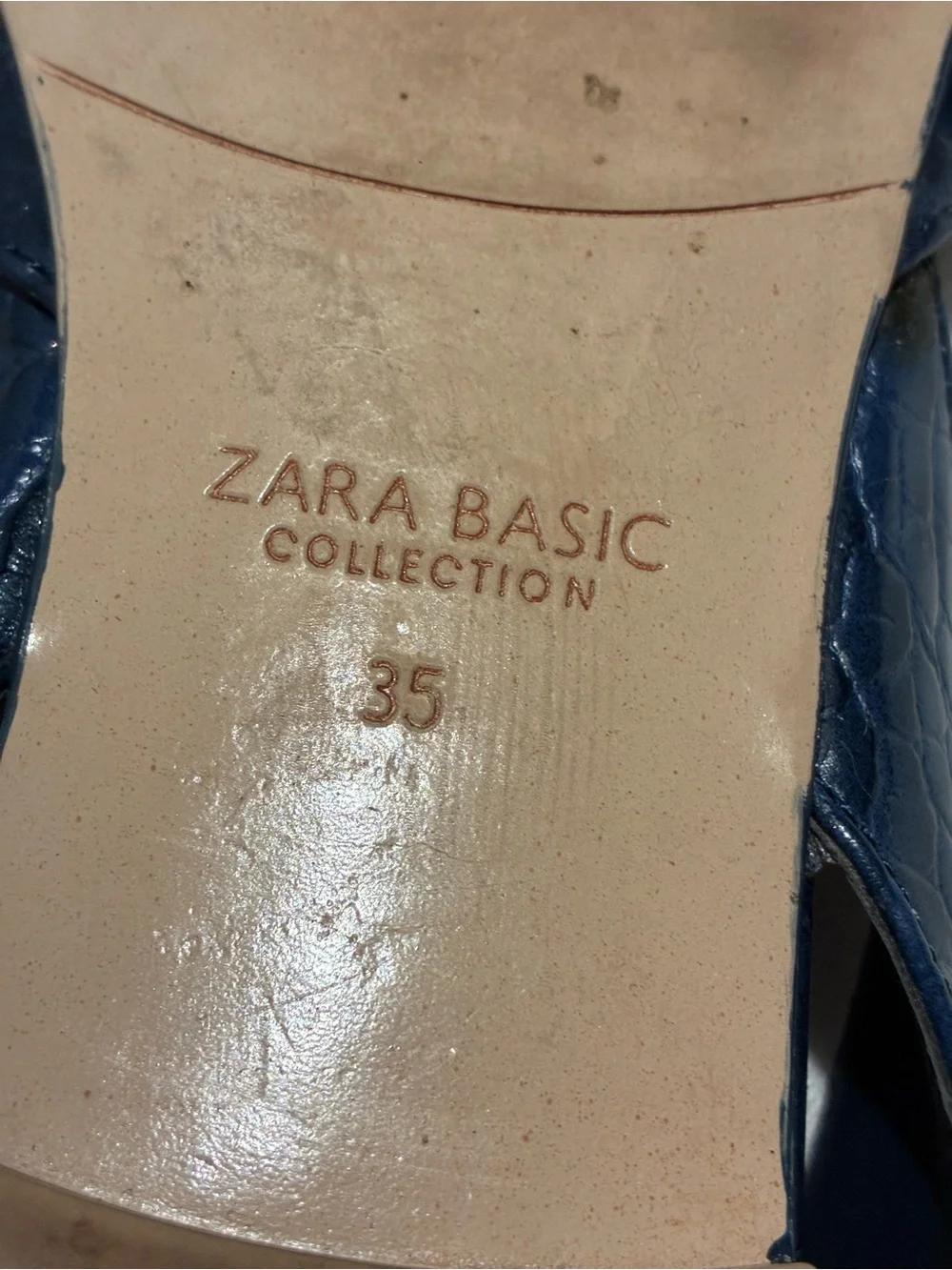 Zara Navy Croc-Embossed Pointed Toe Slingback Flats, sz 35/US 5